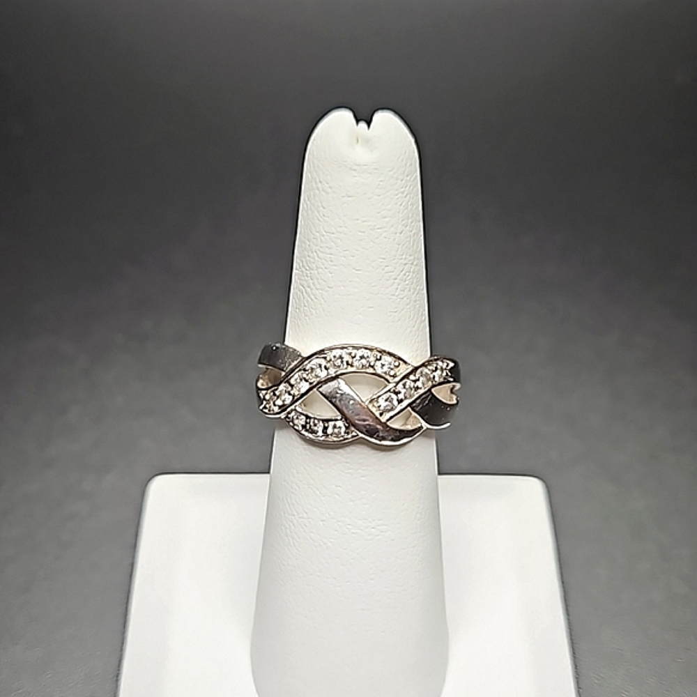 Sterling Silver Zircon Ring Y2K Marked IBB CN Weave Design Size 7 - Picture 3 of 6